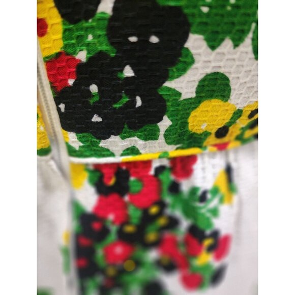 VTG Gorgeous Bleeker Street Floral Dress 60s 70s Retro Waffle Cinch Waist Sz S M - Picture 10 of 13